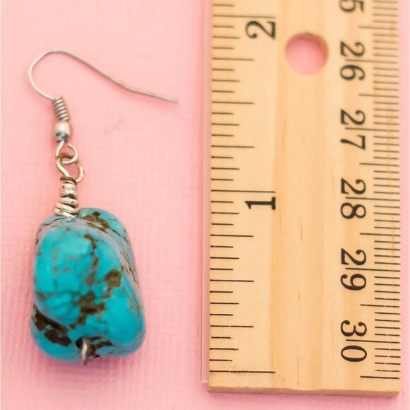 Vintage Blue Unique Stone Dangle Earrings | H26 - Picture 3 of 3